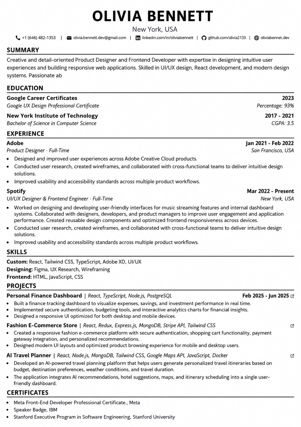 CV Template 1 — Classic Professional