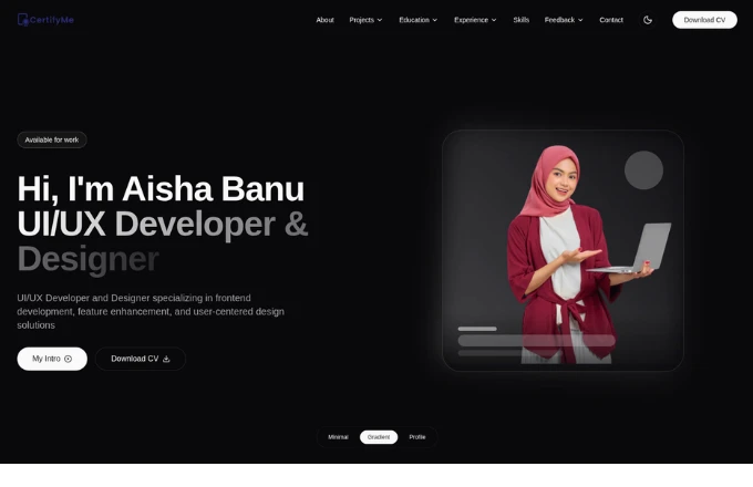 Dark Modern Portfolio Template — Aisha Banu